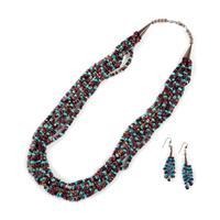 Multi-Strand Necklace and Matching Earrings, Strung with Spiny Oyster and Turquoise