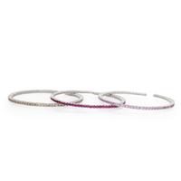 SET OF WHITE GOLD AND GEMSTONE FLEXIBLE STACKING CUFF BRACELETS