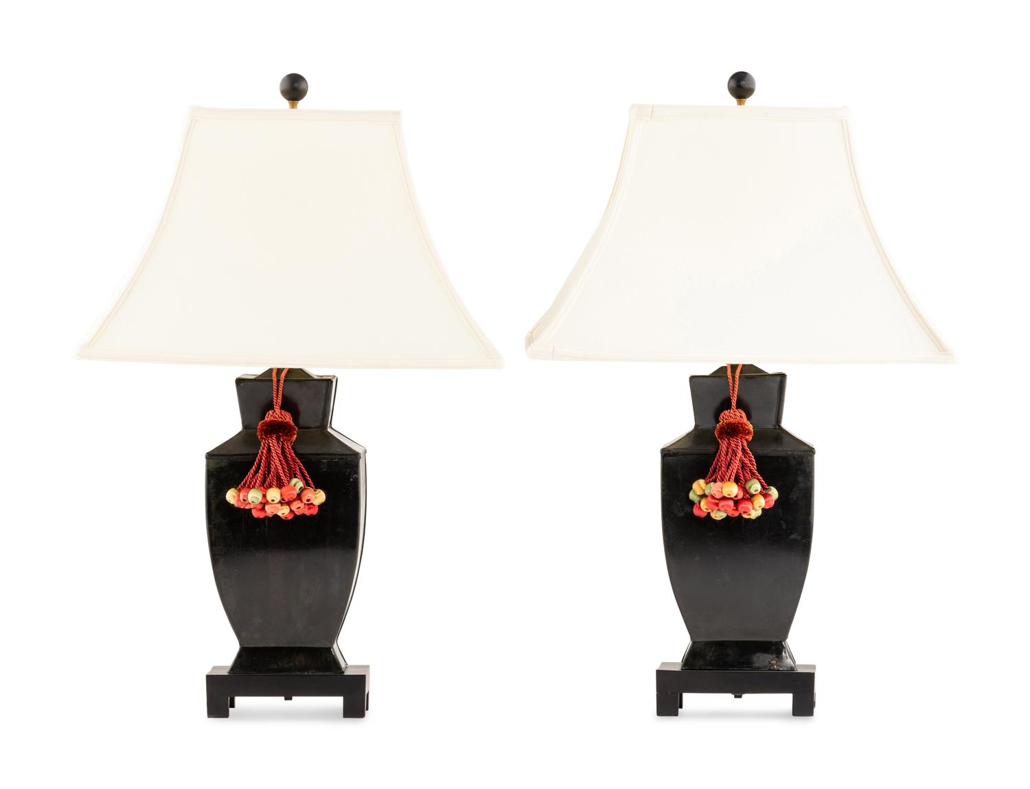 A Pair of Contemporary Black Patinated Zinc Table Lamps