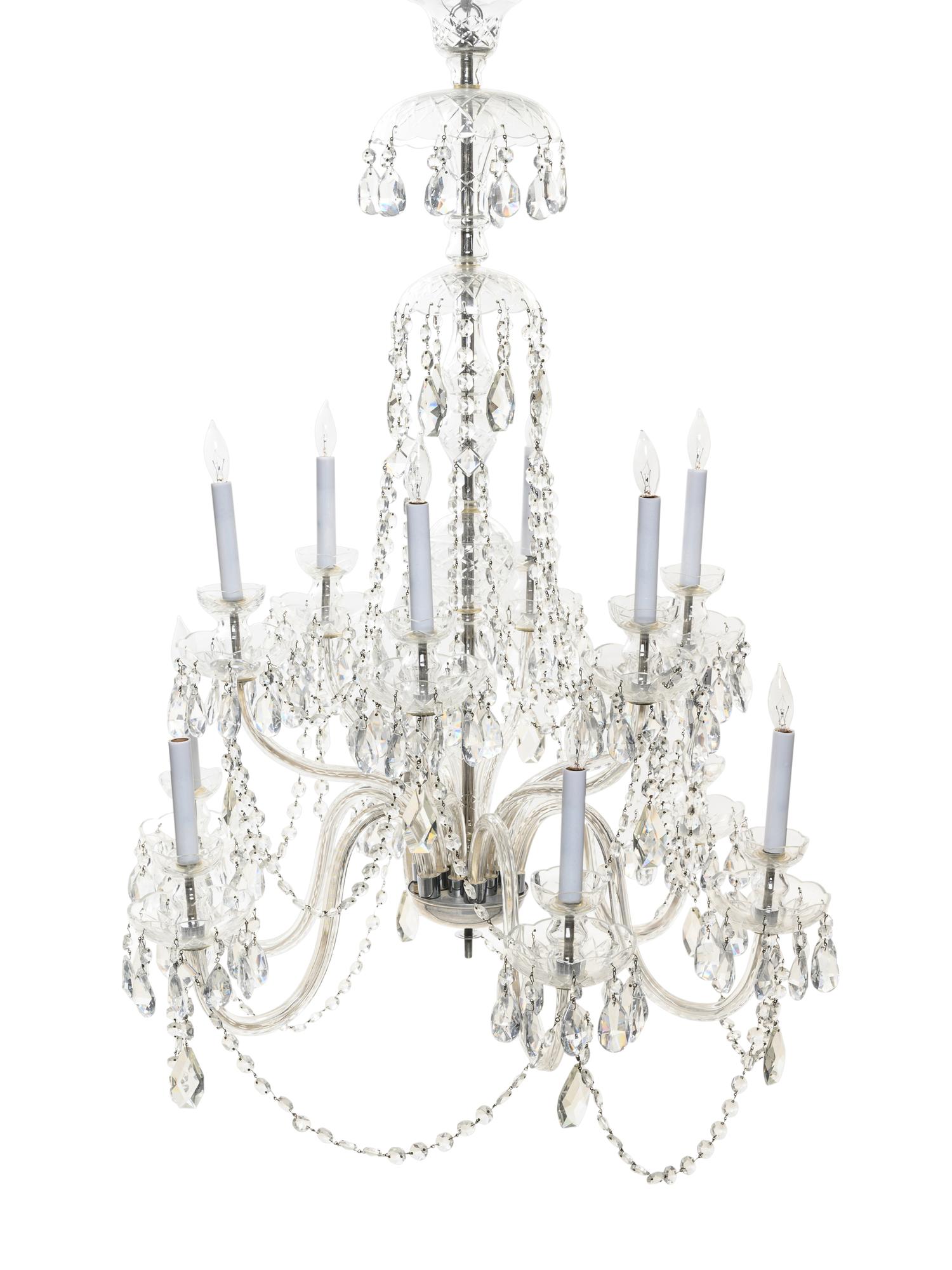 A George III Style Cut Glass Twelve-Light Chandelier