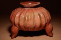 A Colima Terracotta Gadrooned Tripod Vessel