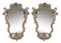 A Pair of Rococo Style Painted and Giltwood Mirrors Height 37 inches. — 19TH/20TH CENTURY