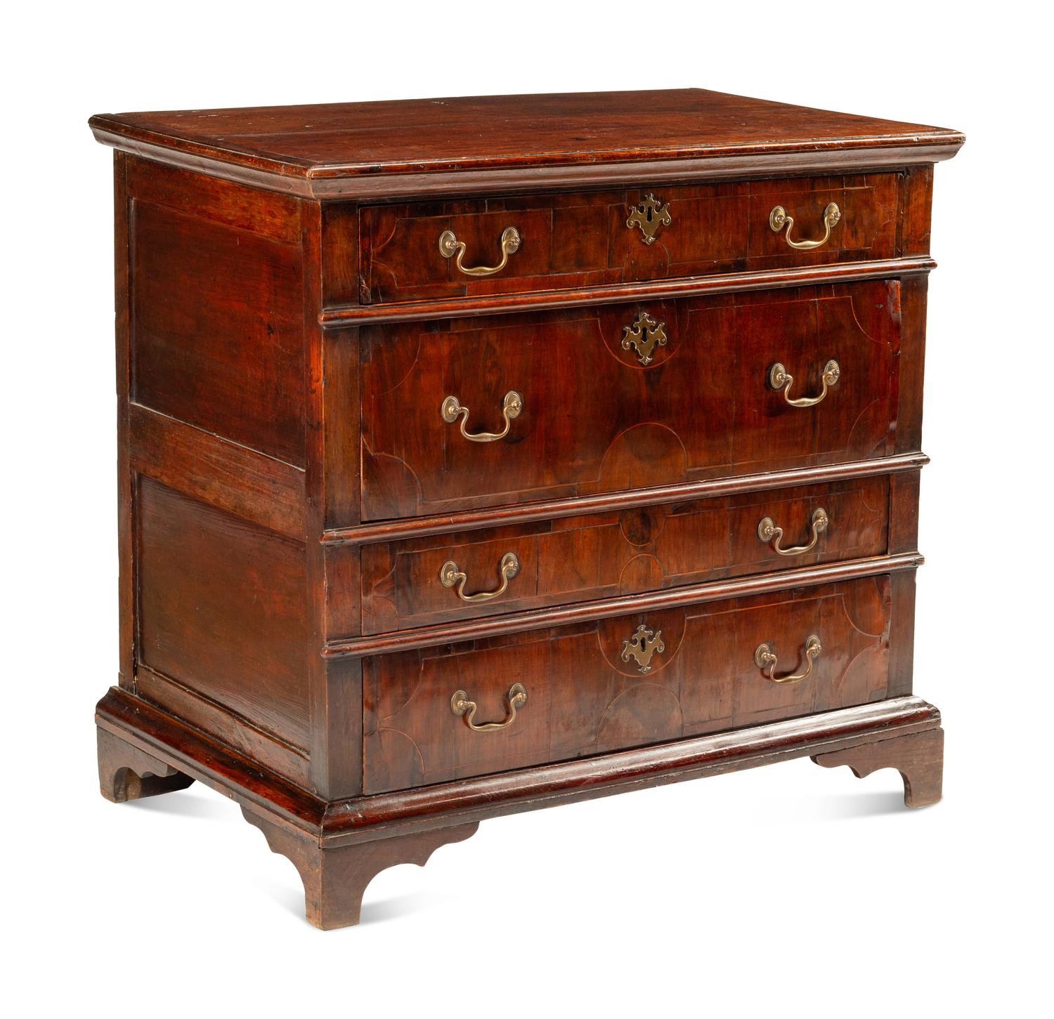 A George II Walnut and Oak Chest of Drawers