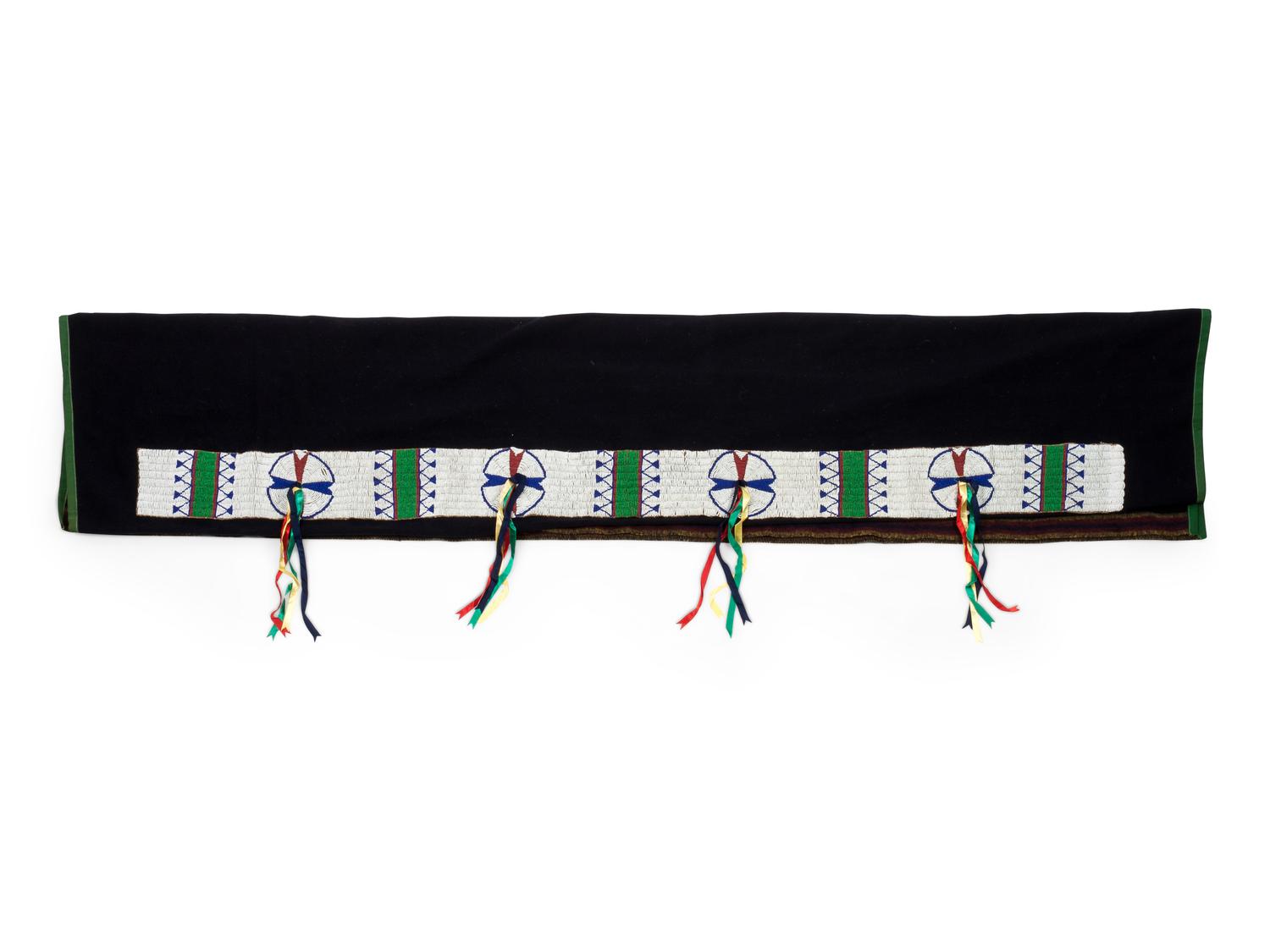 Sioux Beaded Hide Blanket Strip on Wool Blanket