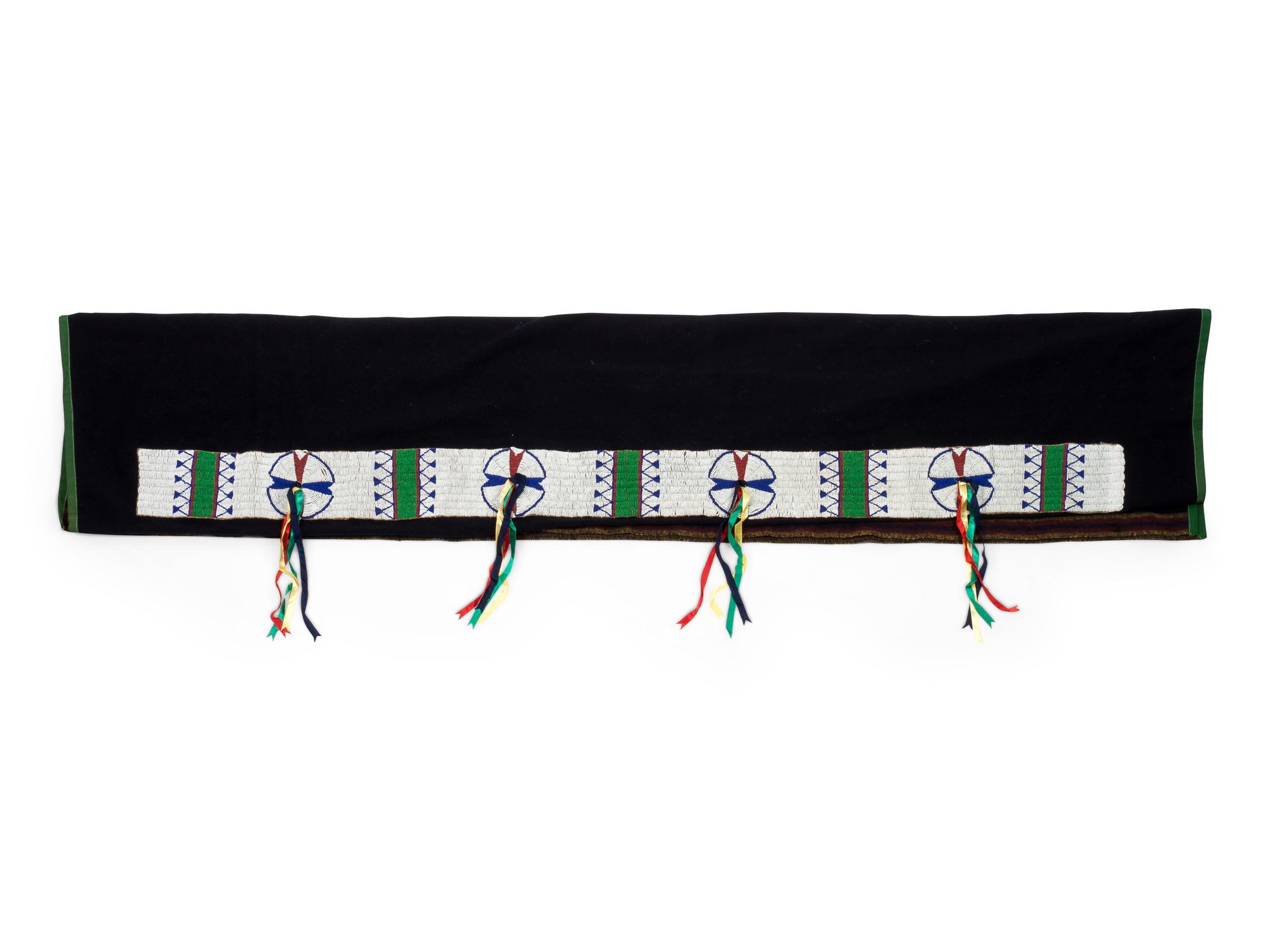 Sioux Beaded Hide Blanket Strip on Wool Blanket