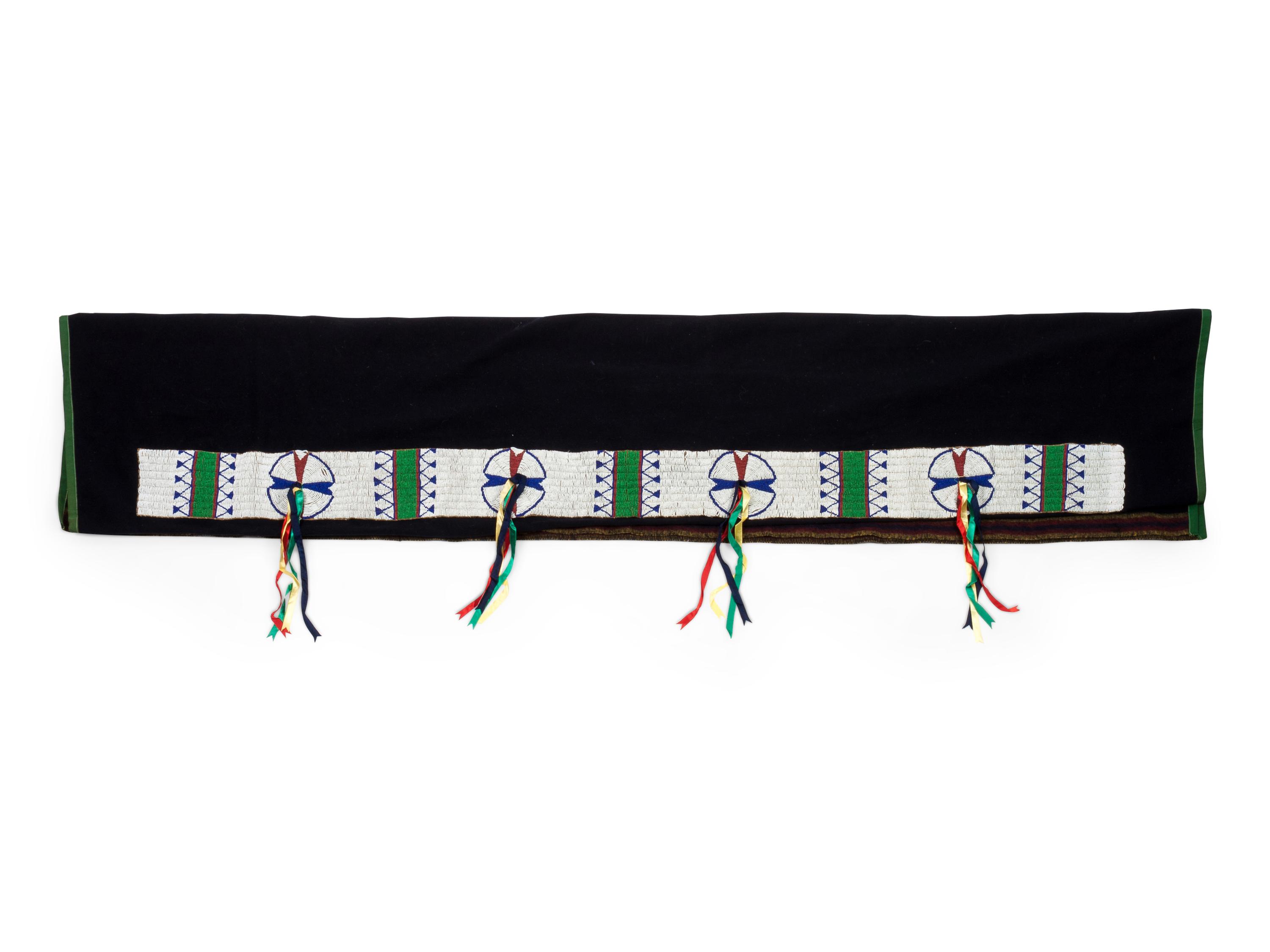 Sioux Beaded Hide Blanket Strip on Wool Blanket