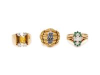 COLLECTION OF YELLOW GOLD, DIAMOND AND MULTIGEM RINGS