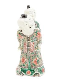 A Chinese Famille Verte Biscuit Porcelain 'Piggyback' Group