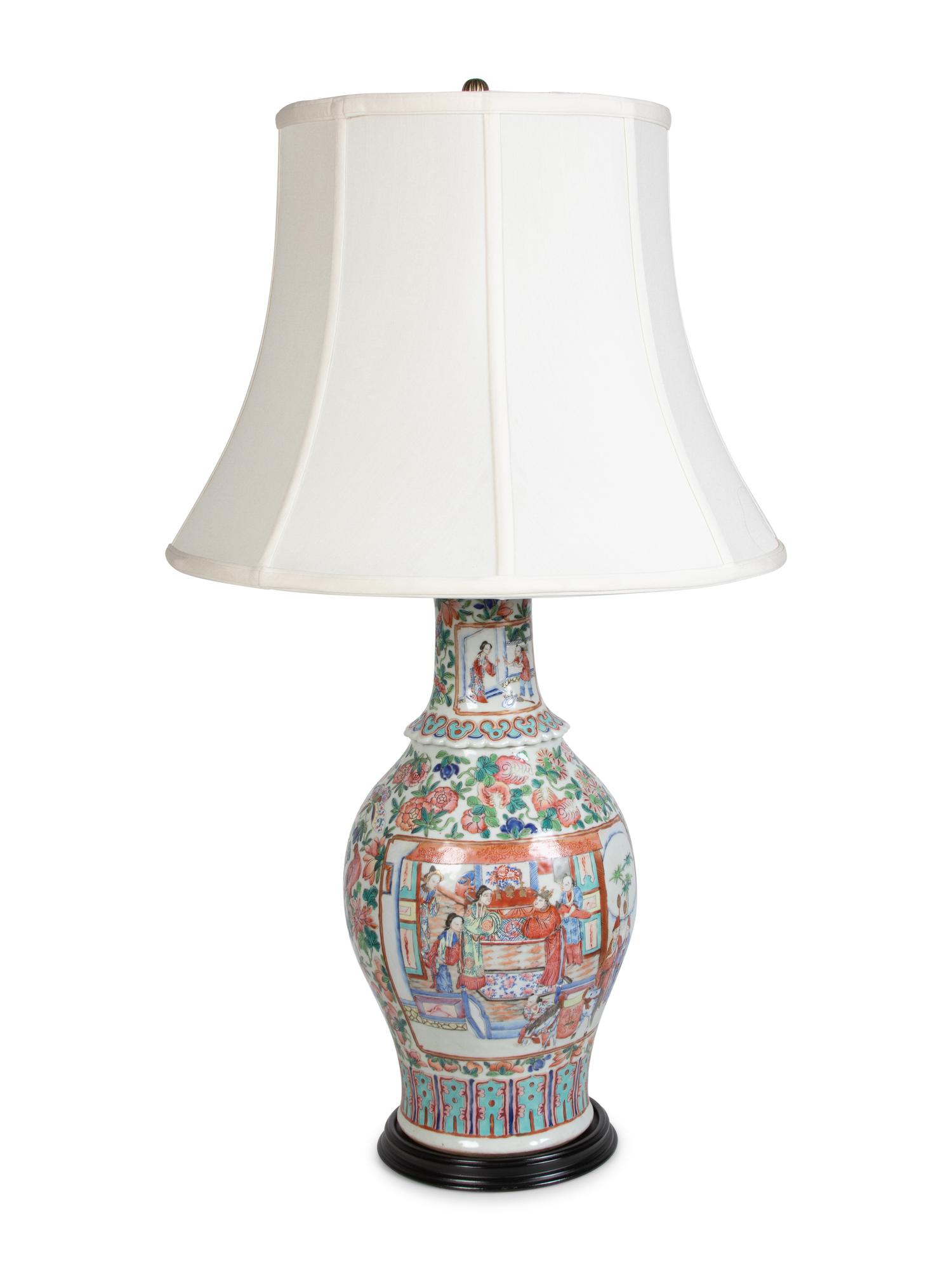 A Rose Medallion Porcelain Vase Mounted as a Lamp Circa 1850