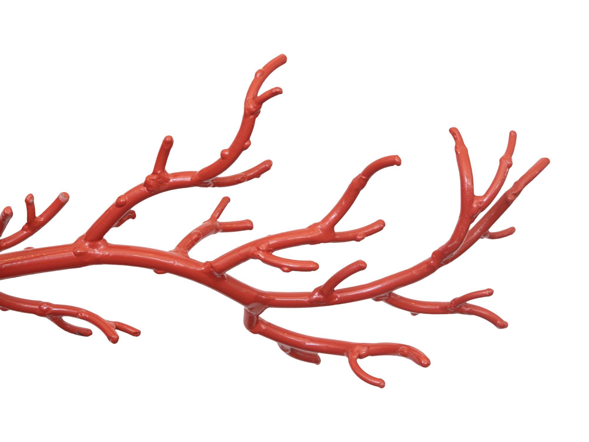 A Large Painted Metal Model of Coral on a Pierce Carved Hardwood Stand
