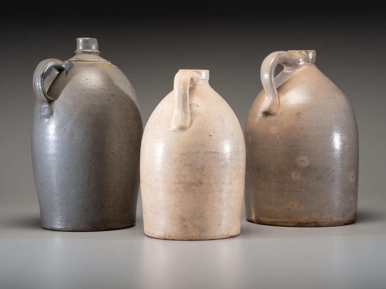 Three Cobalt Decorated Stoneware Jugs