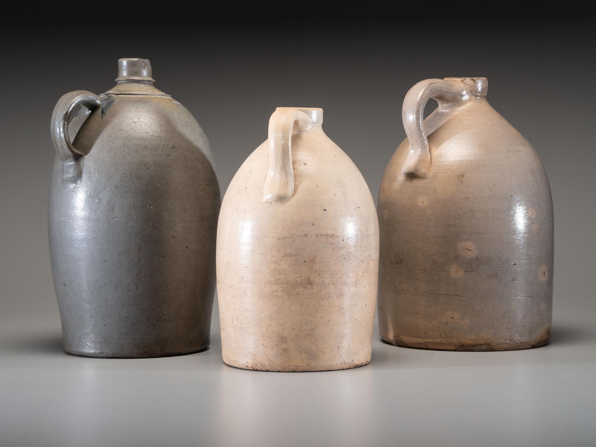 Three Cobalt Decorated Stoneware Jugs