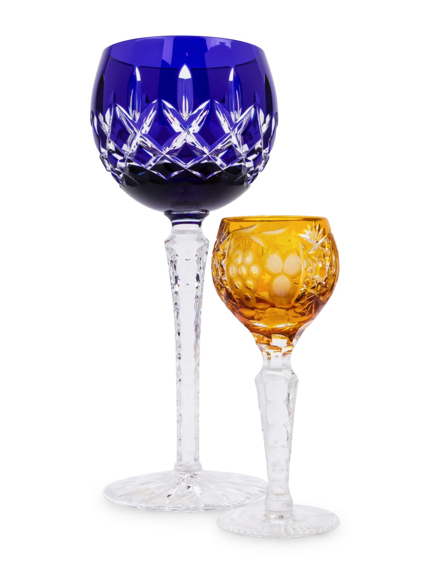 A Collection of Bohemian Colored Cut-to-Clear Glass Stemware