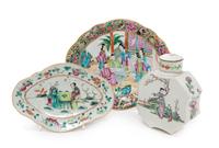 Three Chinese Famille Rose Porcelain Articles Length of largest 10 1/4 inches. — 19TH-EARLY 20TH CENTURY