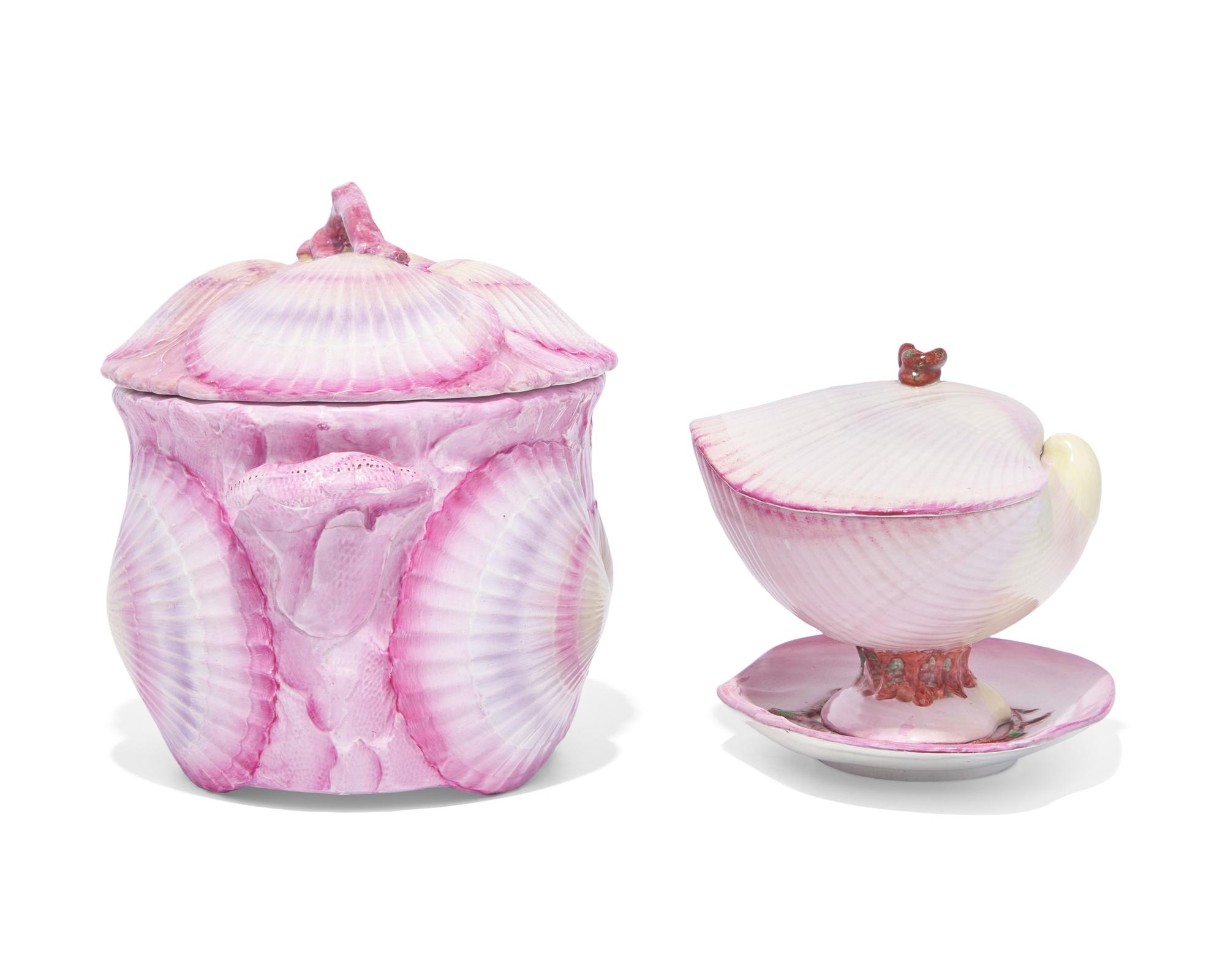 Two Wedgwood Wreathed Shell Pearlware Serving Articles