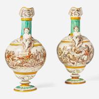A Pair of Emile Lessore Decorated Wedgwood Queensware Ewers UK, 1860s