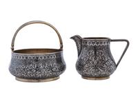 A Russian Niello Inlaid Silver Four-Piece Serving Set