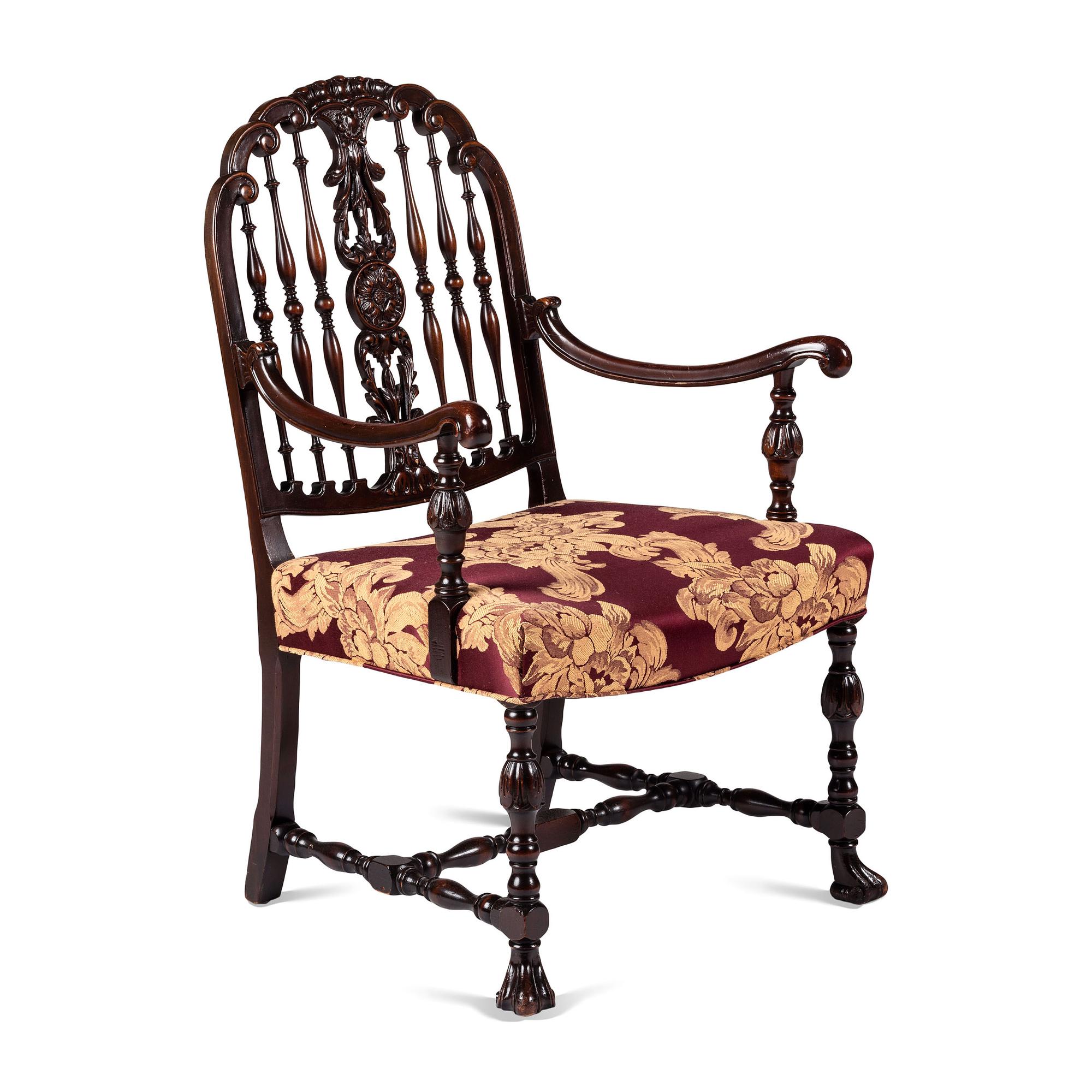A Carved Oak Spindle Back Armchair