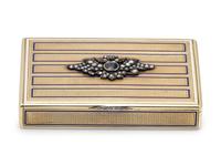 A Russian Yellow Gold, Enamel, Diamond and Sapphire Mounted Snuff Box