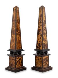 A Pair of Tortoise Shell Veneered Rosewood Obelisks