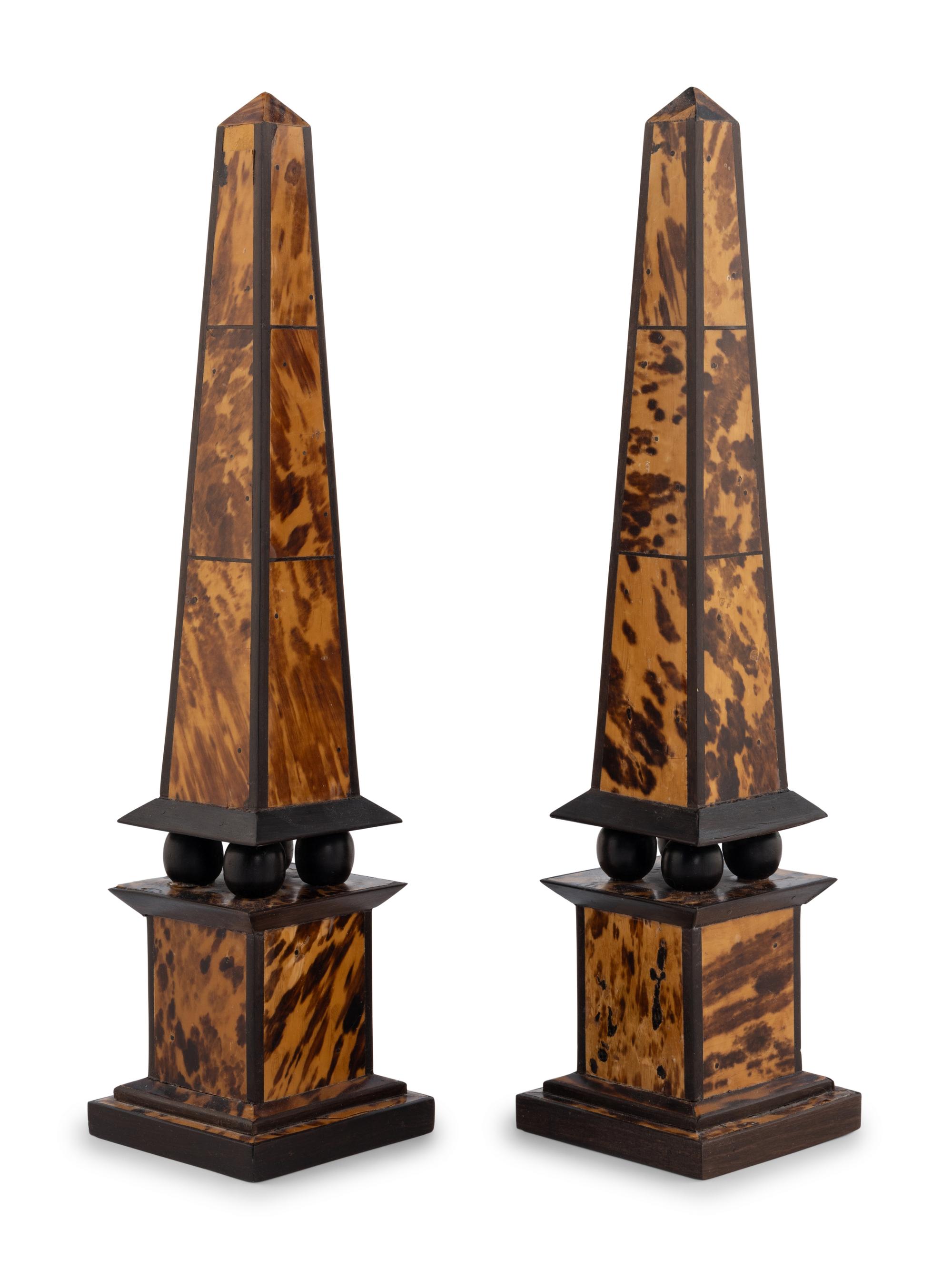 A Pair of Tortoise Shell Veneered Rosewood Obelisks