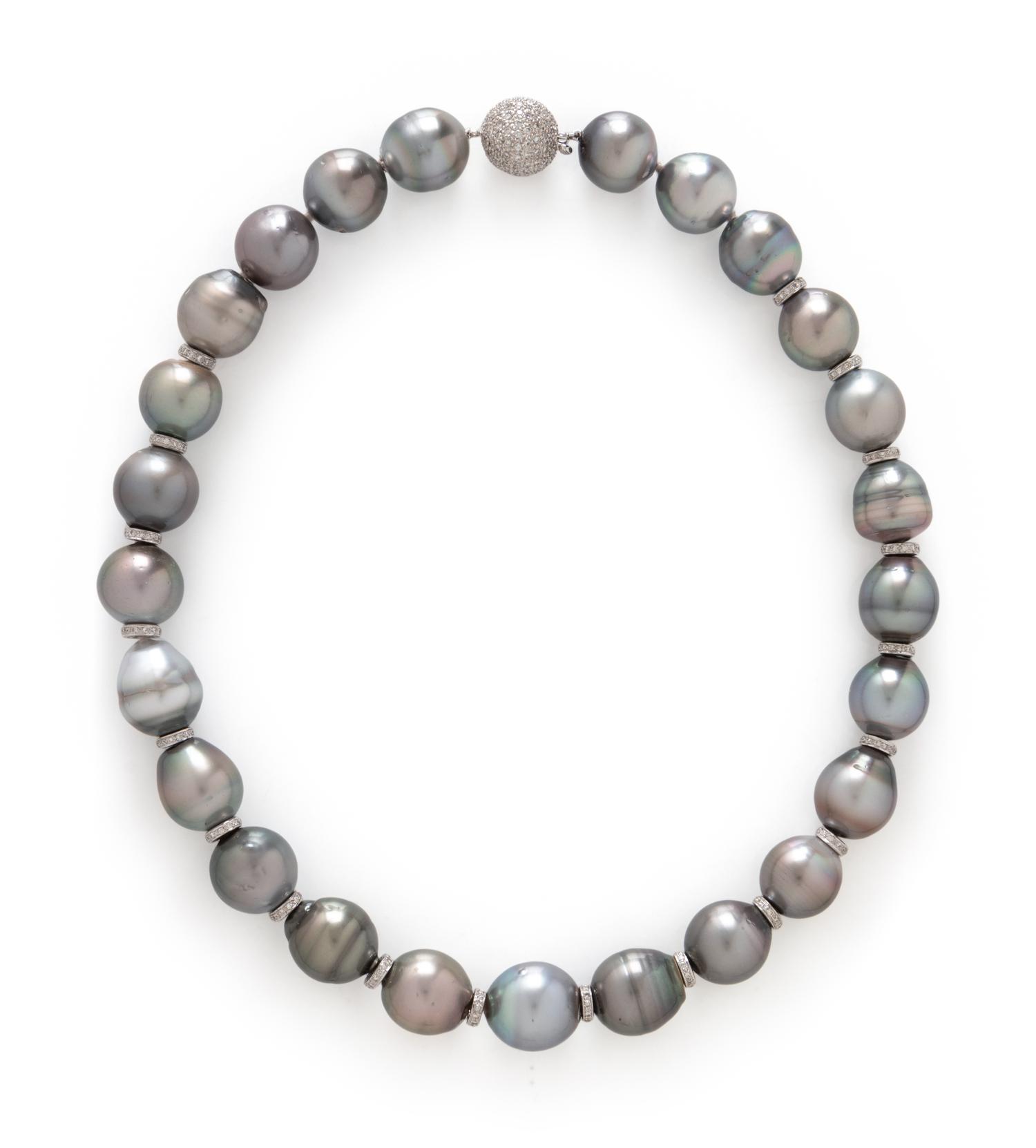 BAROQUE TAHITIAN CULTURED PEARL AND DIAMOND NECKLACE