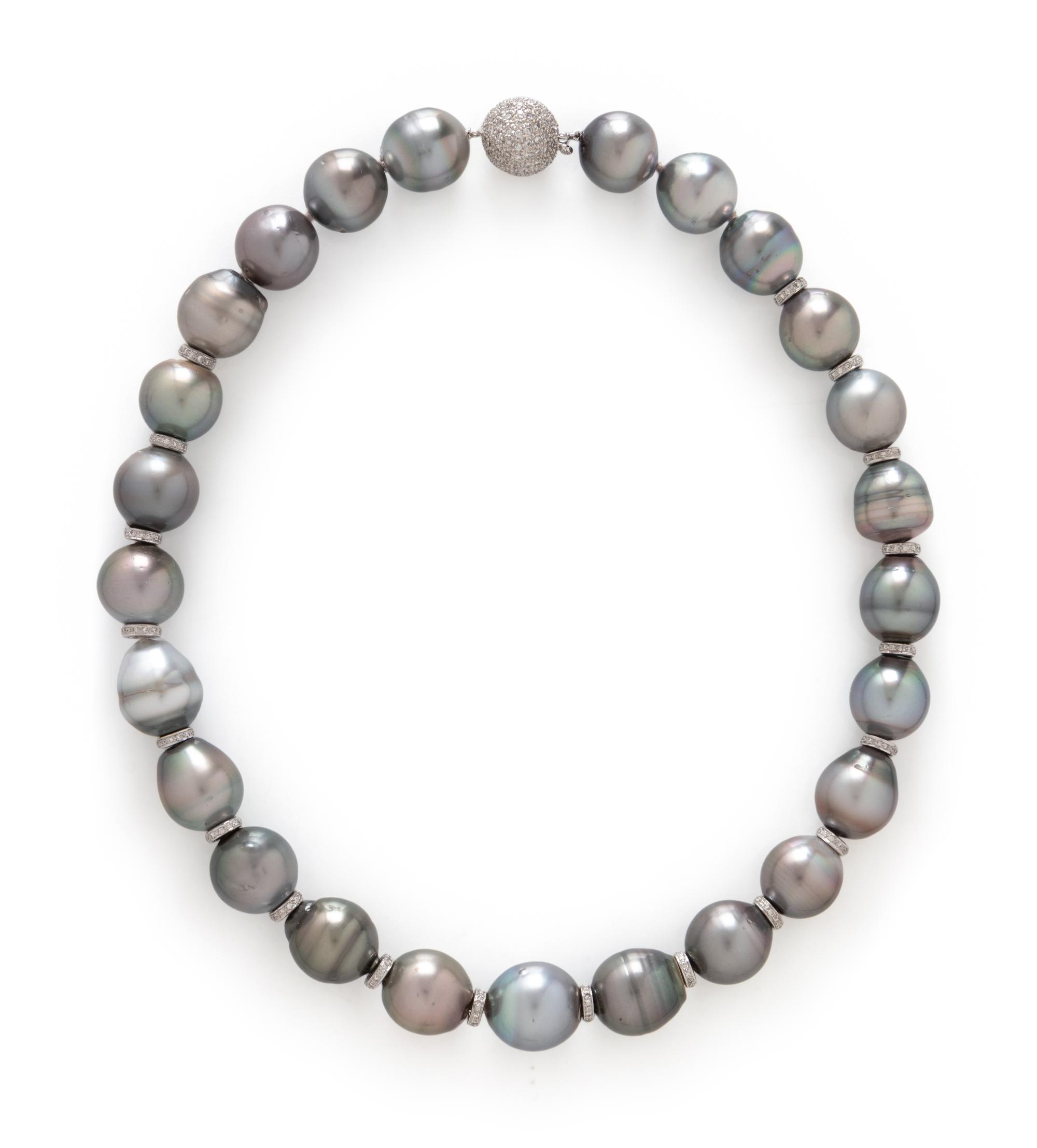 BAROQUE TAHITIAN CULTURED PEARL AND DIAMOND NECKLACE
