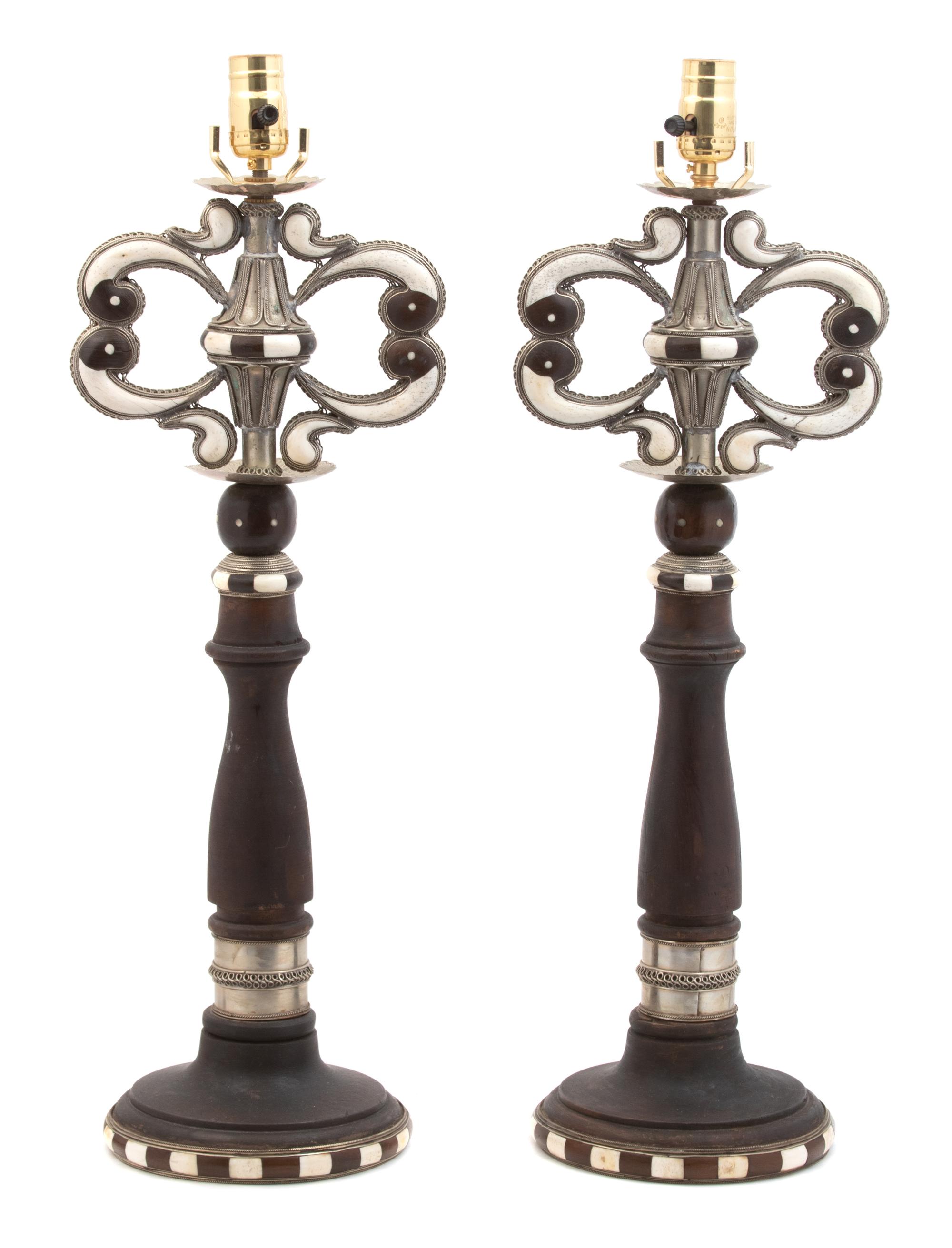 A Pair of Moroccan Inlaid Table Lamps Height 18 inches. — 20TH CENTURY