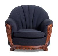 An Art Deco Style Carved Walnut Sofa and Armchair