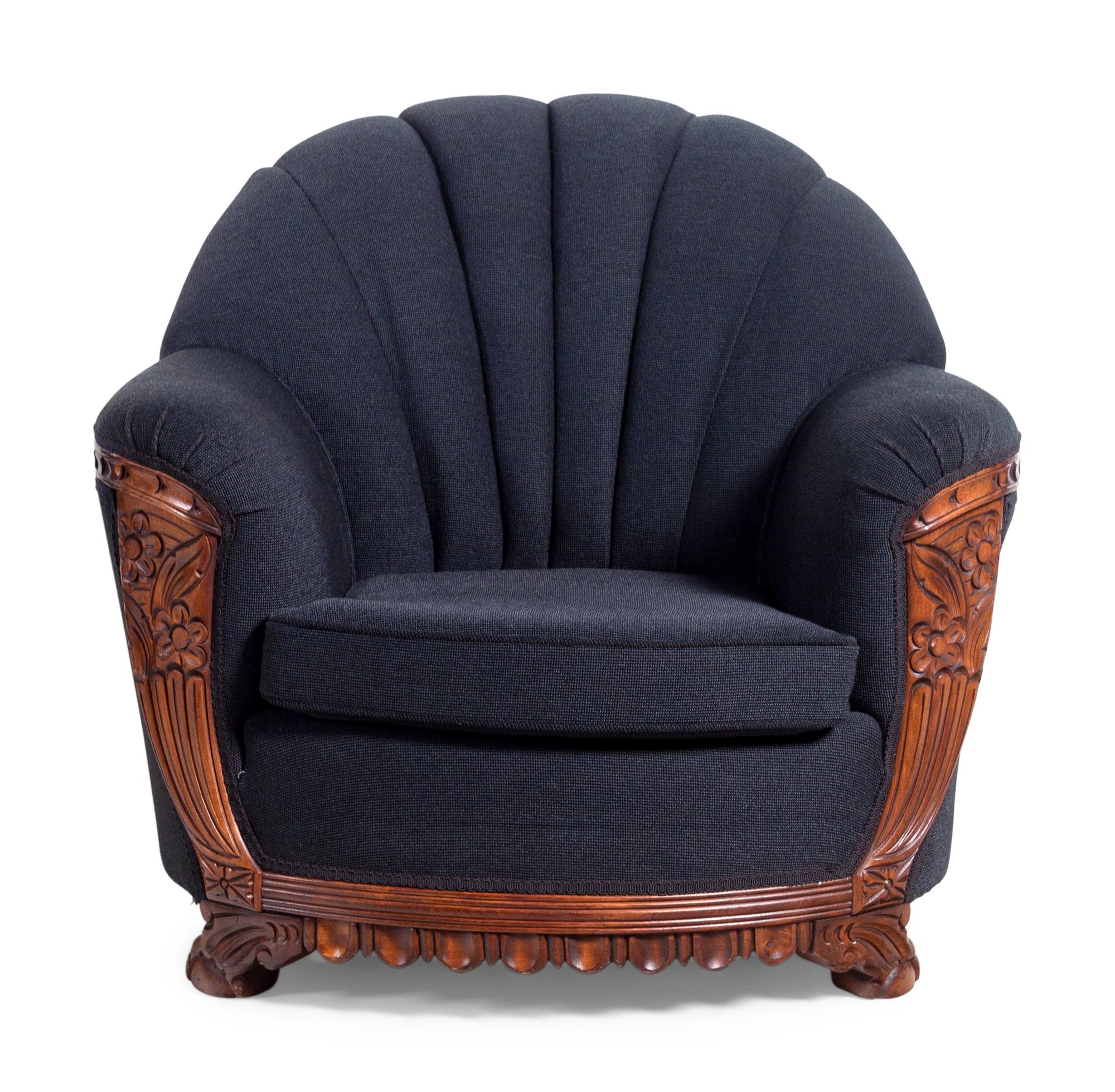 An Art Deco Style Carved Walnut Sofa and Armchair