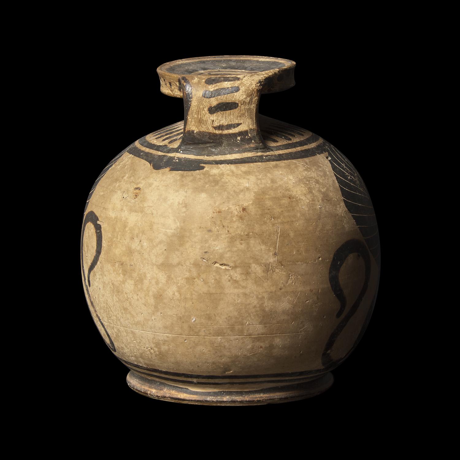 A Corinthian Black-Figured Flat-Bottomed Aryballos