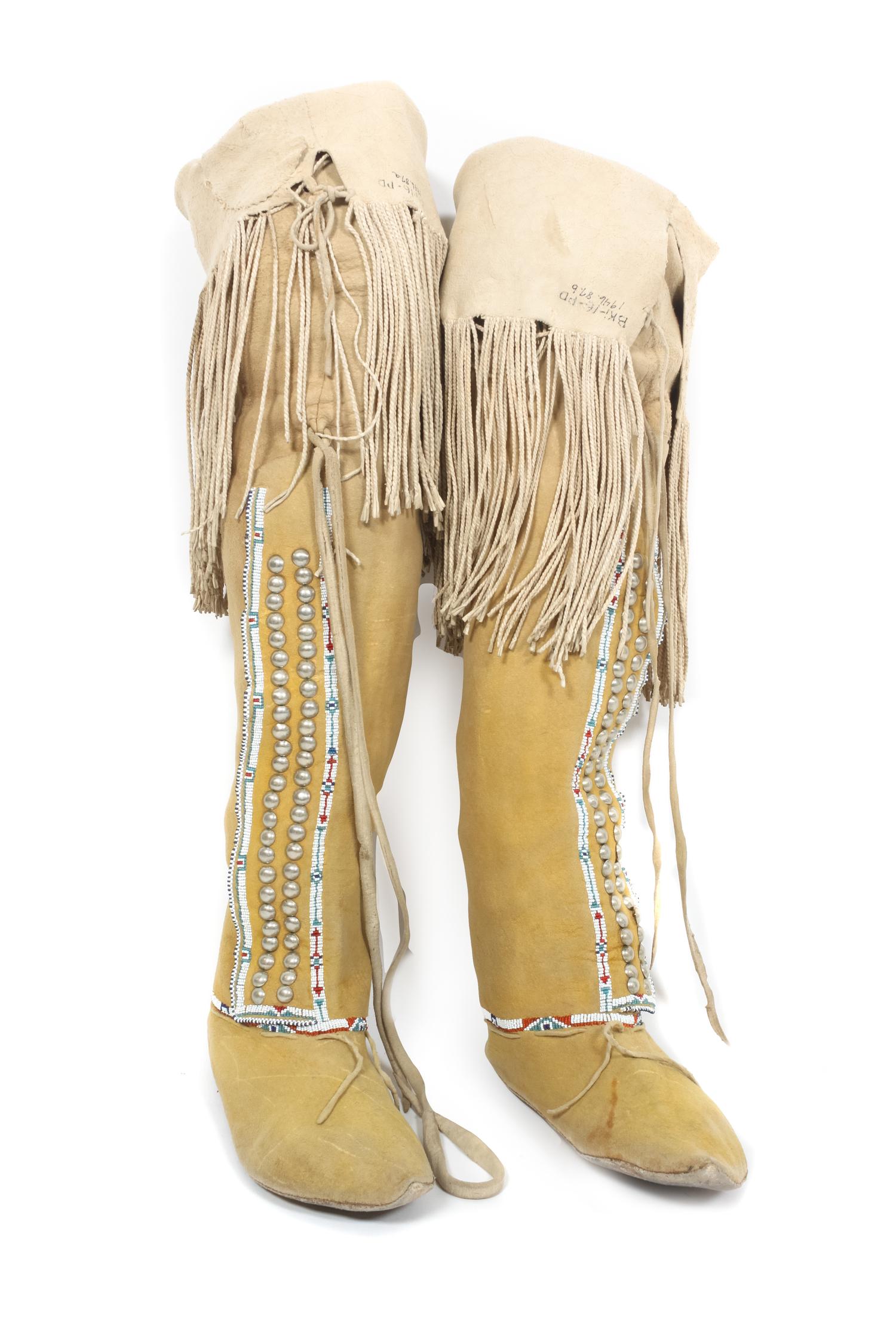A Pair of Kiowa Beaded Boots Length 27 inches. — 19TH CENTURY