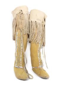 A Pair of Kiowa Beaded Boots Length 27 inches. — 19TH CENTURY
