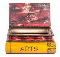 A Book Stack Form Tole Box Height 4 1/2 x length 11 x width 8 1/2 inches. — 20TH CENTURY