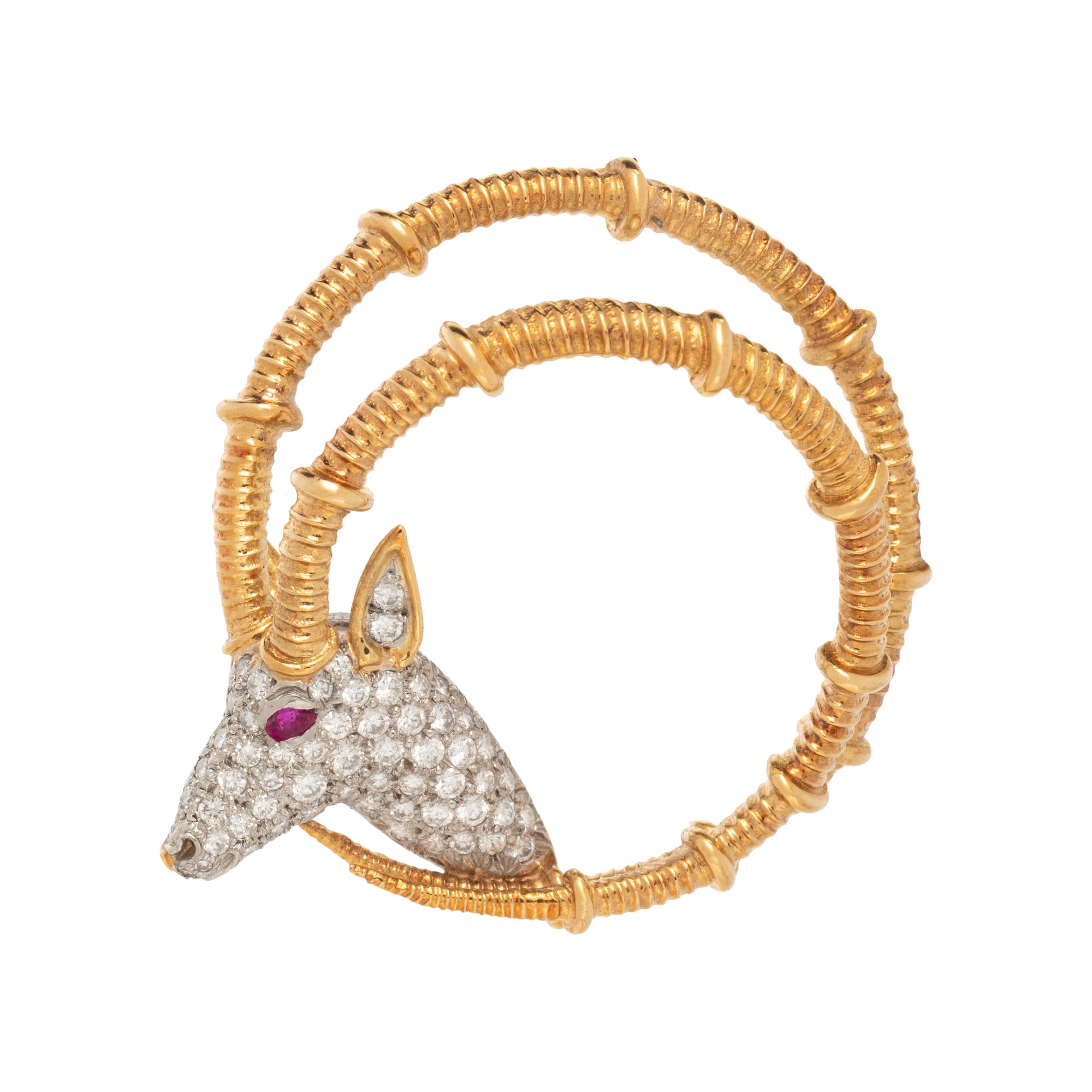 TIFFANY & CO., SCHLUMBERGER, DIAMOND AND RUBY IBEX BROOCH