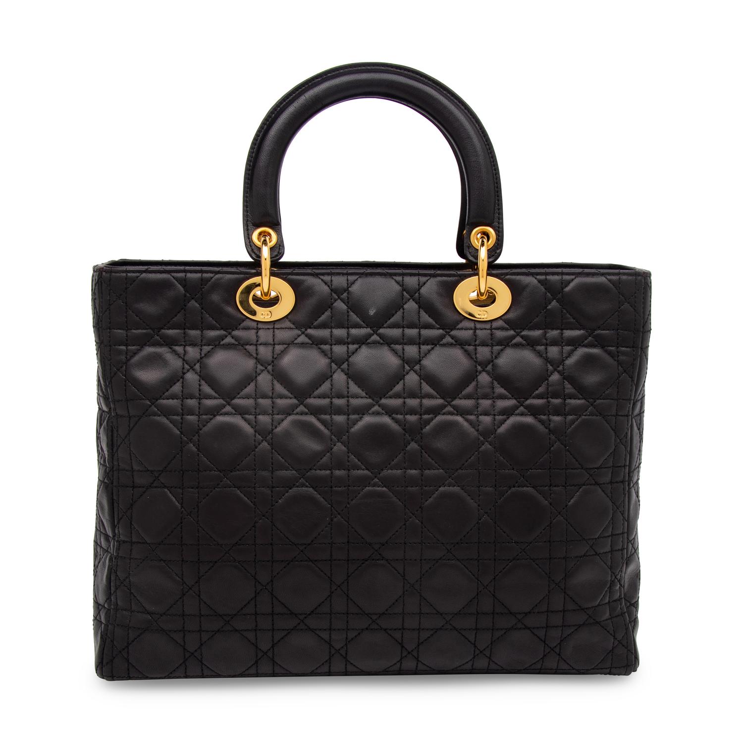 Christian Dior, Large Lady Dior Bag in Black Leather