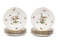 A Set of Twelve Herend Rothschild Bird Porcelain Salad Plates