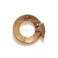 RETRO, YELLOW GOLD, DIAMOND AND RUBY BROOCH