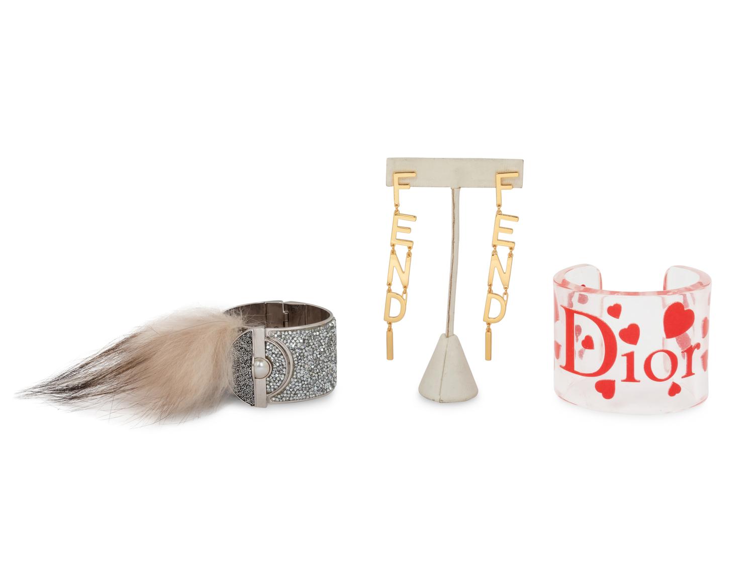 Three Designer Costume Jewelry Pieces: One Dior,Two Fendi