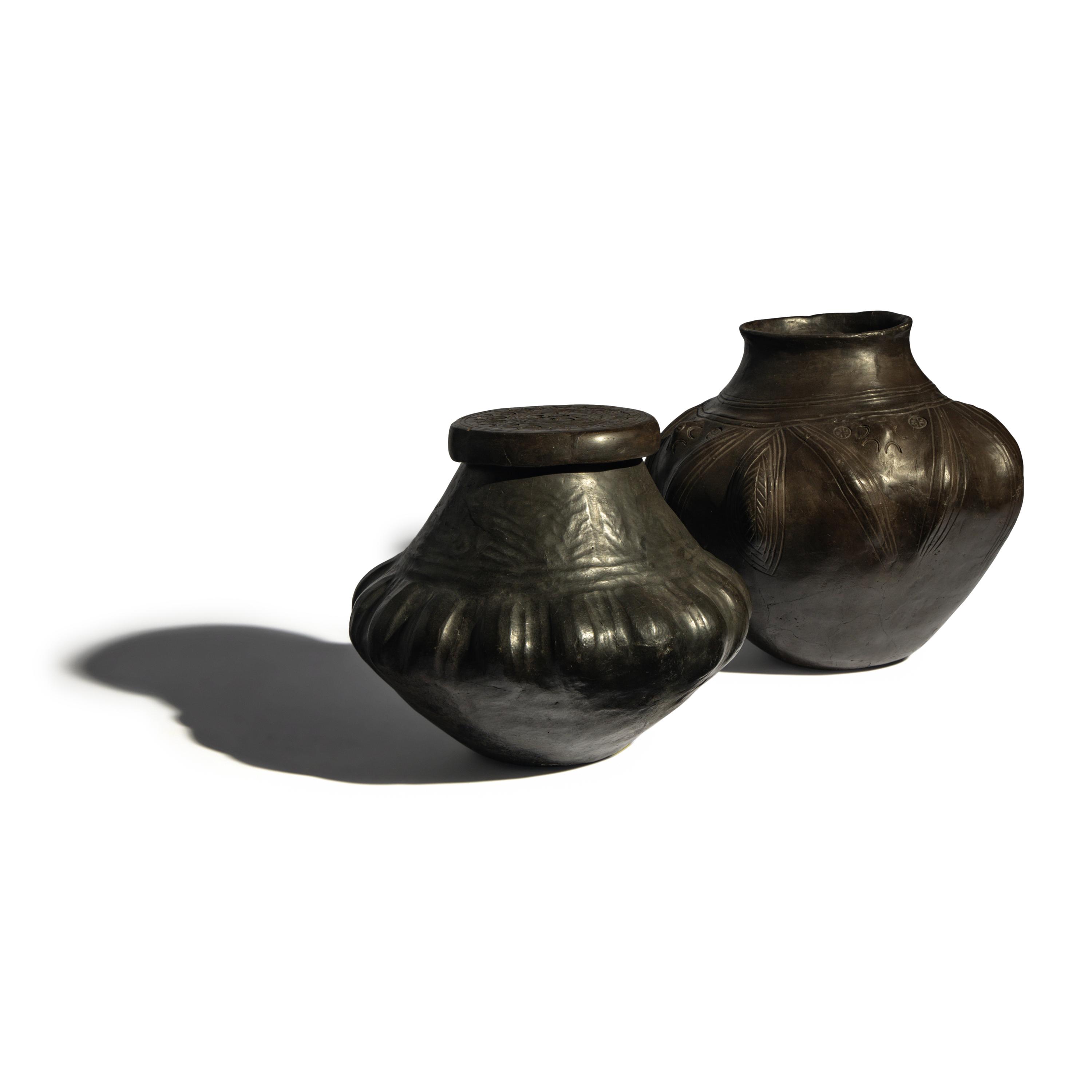 Two Anglo-Saxon Black-Ware Cinerary Urns