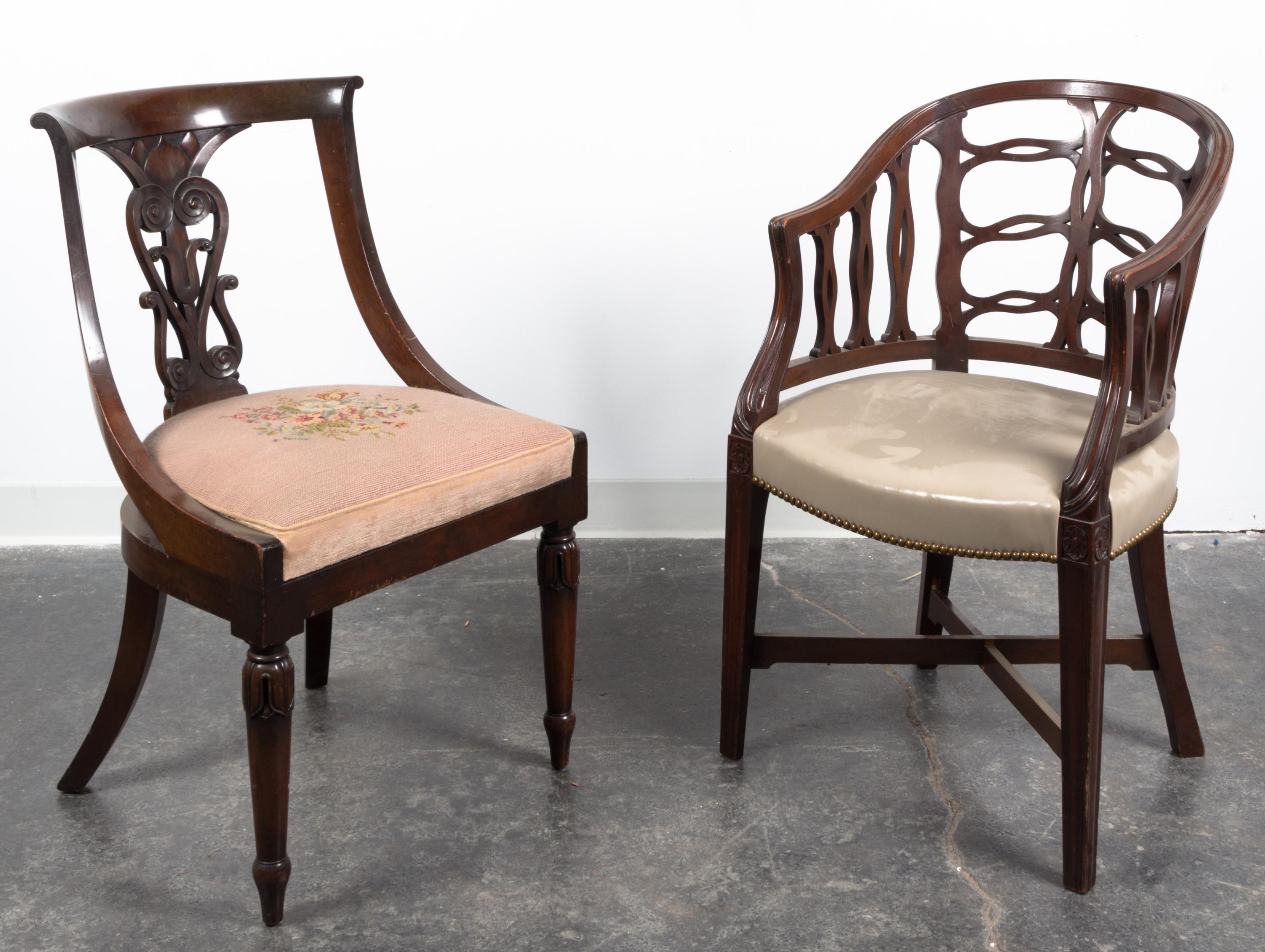 Two Barrel Back Side Chairs Height of tallest 34 1/2 inches.