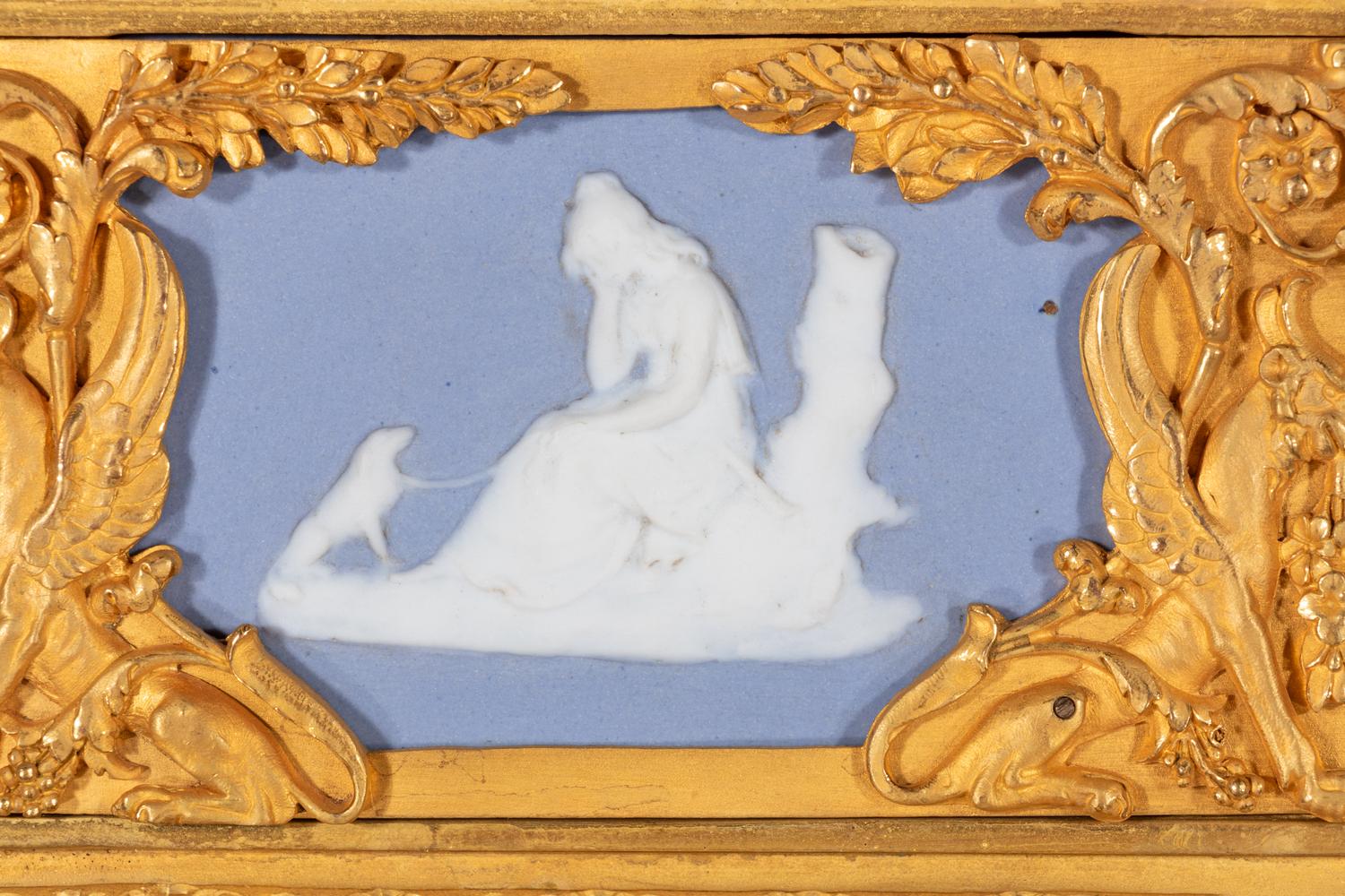 A French Neoclassical Gilt Bronze and Jasperware Cartel Clock and Barometer Set