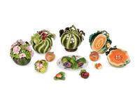 A Collection of Twelve Ceramic and Glass Fruits and Gourds