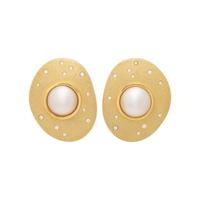 YELLOW GOLD, MABE CULTURED PEARL AND DIAMOND CLIP EARRINGS