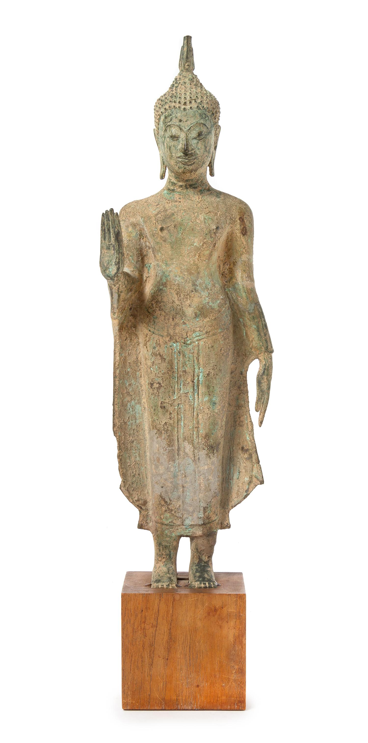 A Thai Bronze Figure of a Standing Buddha Height 16 inches. — 18TH/19TH CENTURY