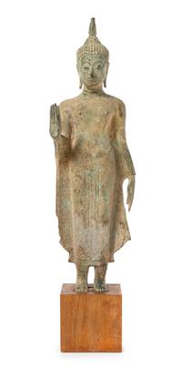 A Thai Bronze Figure of a Standing Buddha Height 16 inches. — 18TH/19TH CENTURY