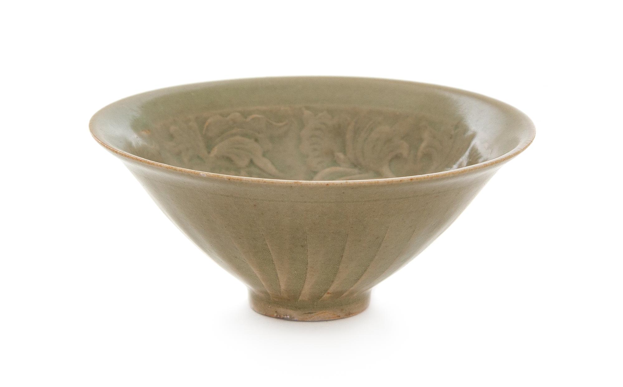 A Yaozhou Celadon Glazed Porcelain Bowl Diameter 4 3/8 inches.