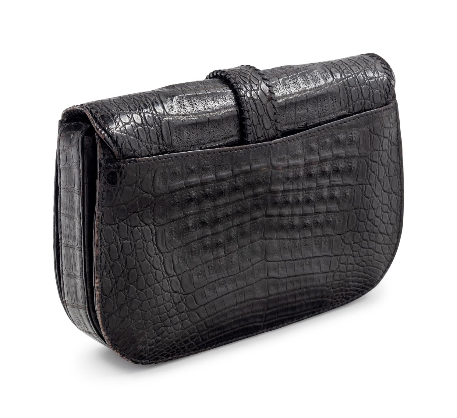 Lana Marks Black Alligator Clutch, 1990-2000s