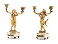 A Pair of French Gilt Bronze Figural Two-Light Candelabra