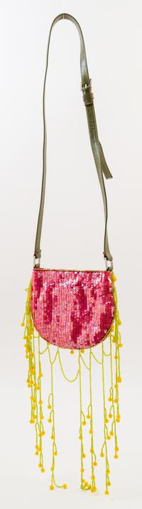 A Valentino Pink Sequin Hand Embroidered Shoulder Bag, 7" x 5.5" x .5"; Strap drop: 17.5".